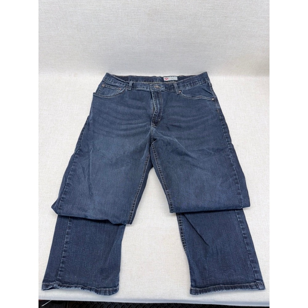 Wrangler Straight Fit Mens Jeans Size 36x30 Dark Blue Denim Stretch 1095STWDH